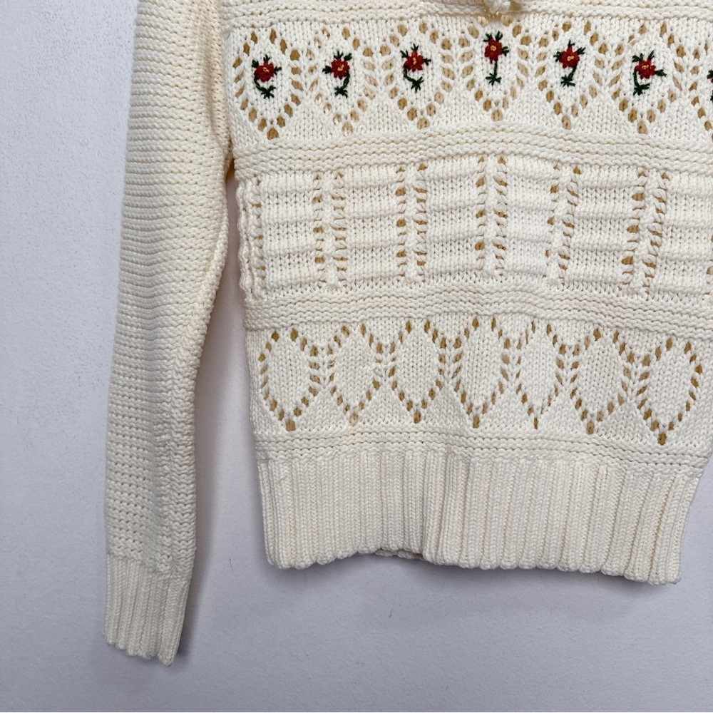 Beewear Womens Small Vintage Open Crochet Ivory Floral Collar Sweater - Picture 10 of 15